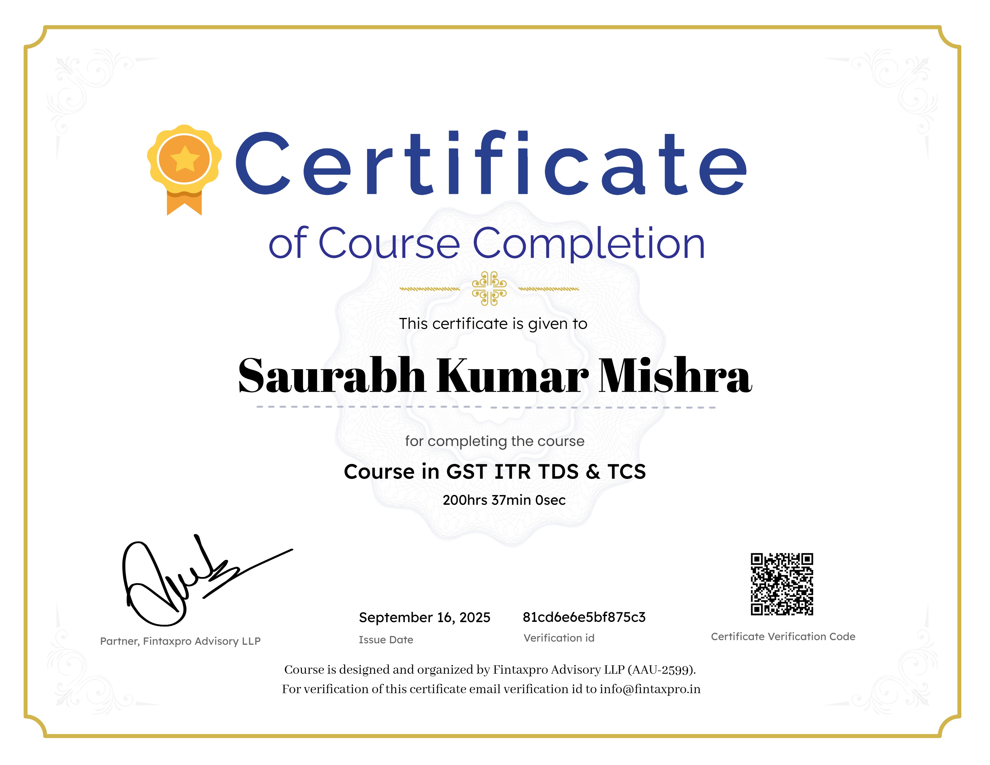 Course in GST ITR TDS & TCS