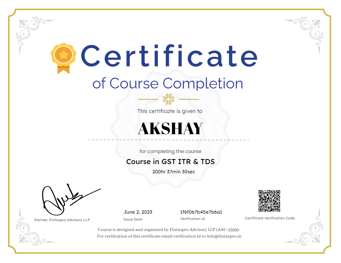 Course in GST ITR TDS & TCS