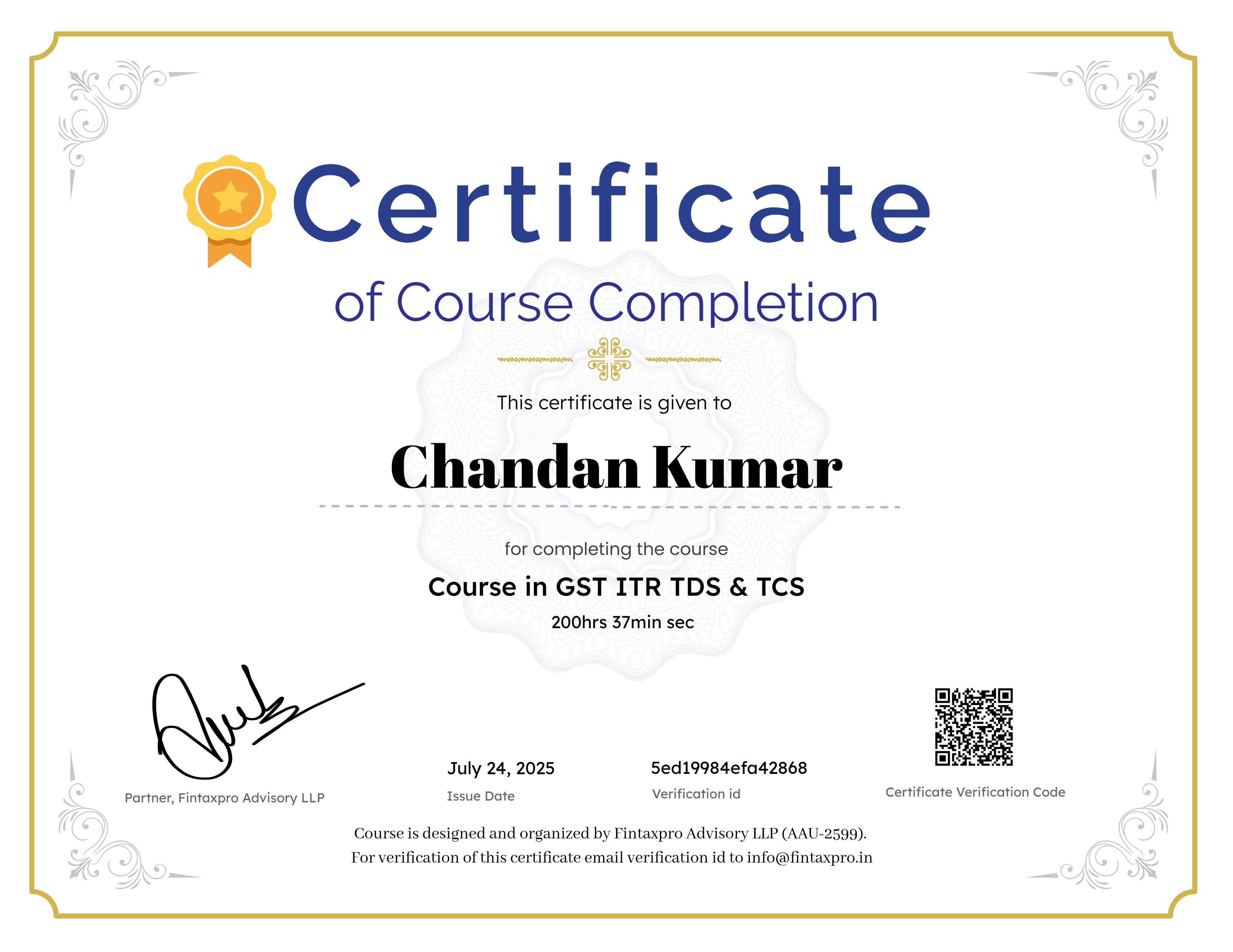 Course in GST ITR TDS & TCS